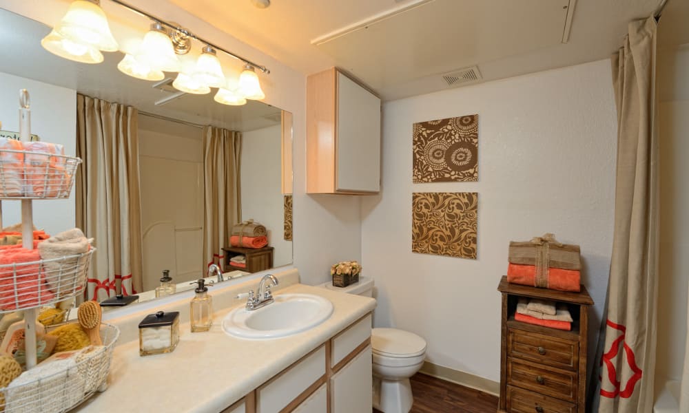 An apartment bathroom at The Patriot Apartments in El Paso, Texas