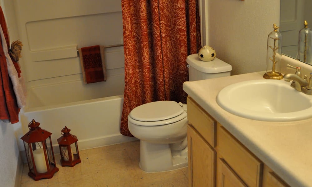 An apartment bathroom at The Phoenix Apartments in El Paso, TX