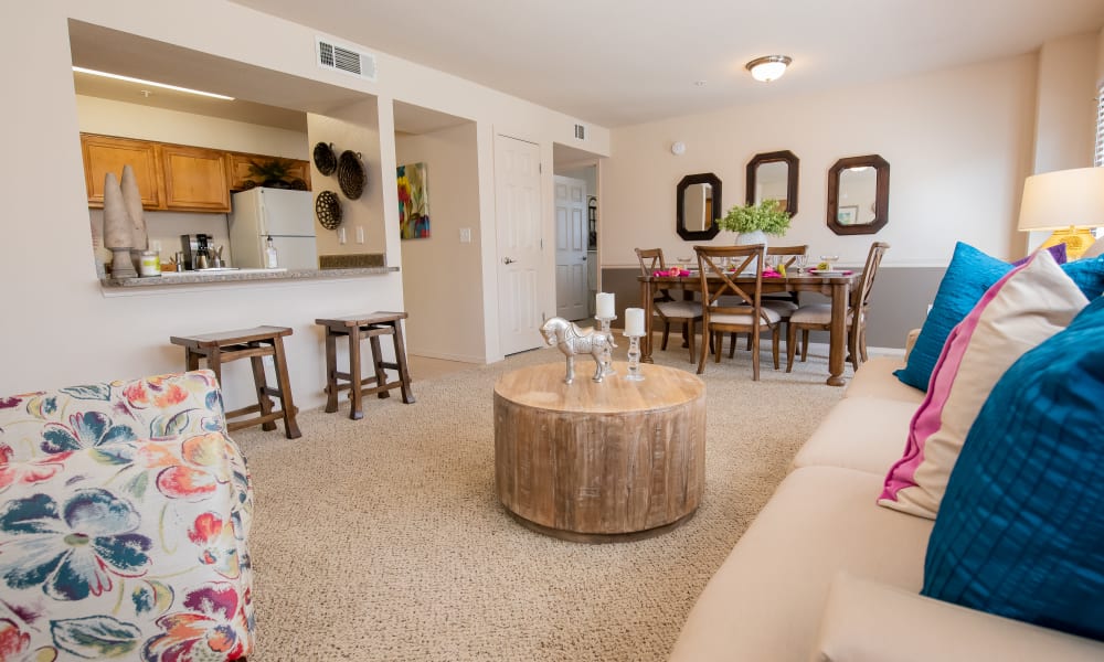 An apartment living room at Remington Apartments in Amarillo, TX