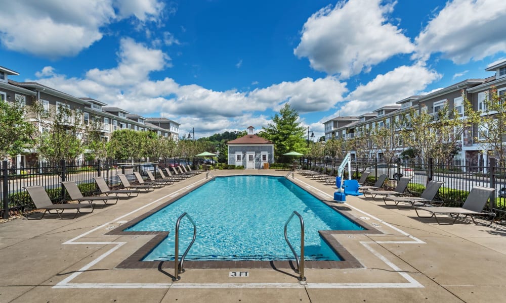 Refreshing swimming pool at The Docks Apartments & Townhomes in Pittsburgh, Pennsylvania