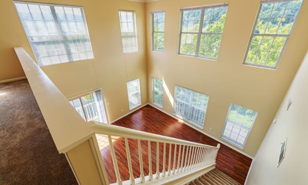 Very high ceilings with lots of natural light at The Waterfront Apartments & Townhomes in Munhall, Pennsylvania