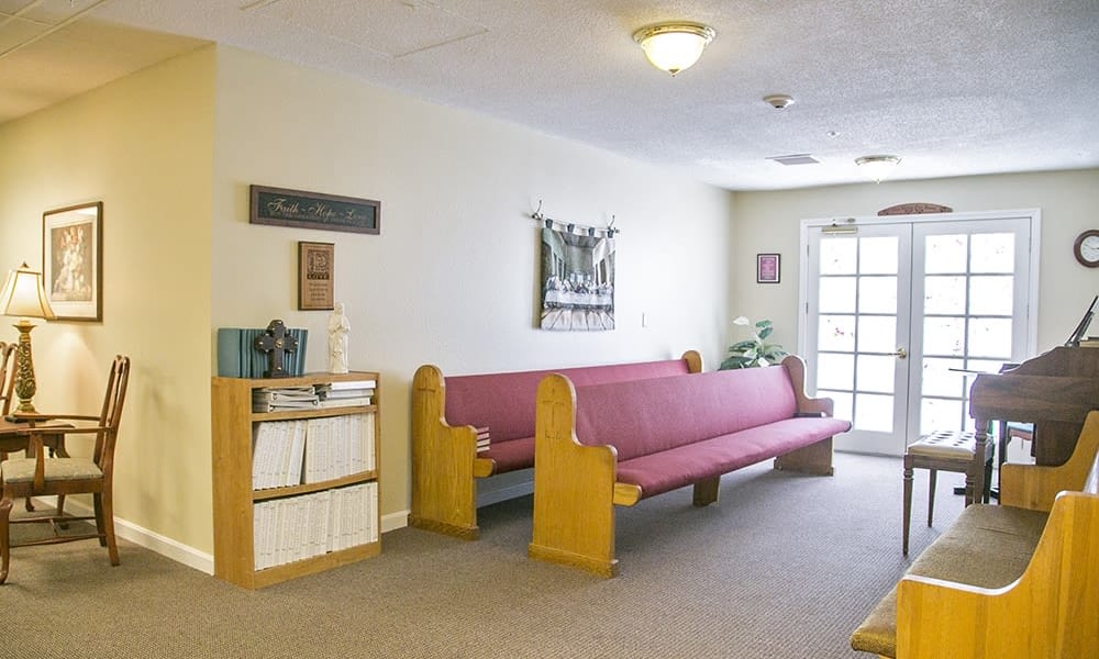 Church pews for services at Randall Residence of Wheelersburg in Wheelersburg, Ohio