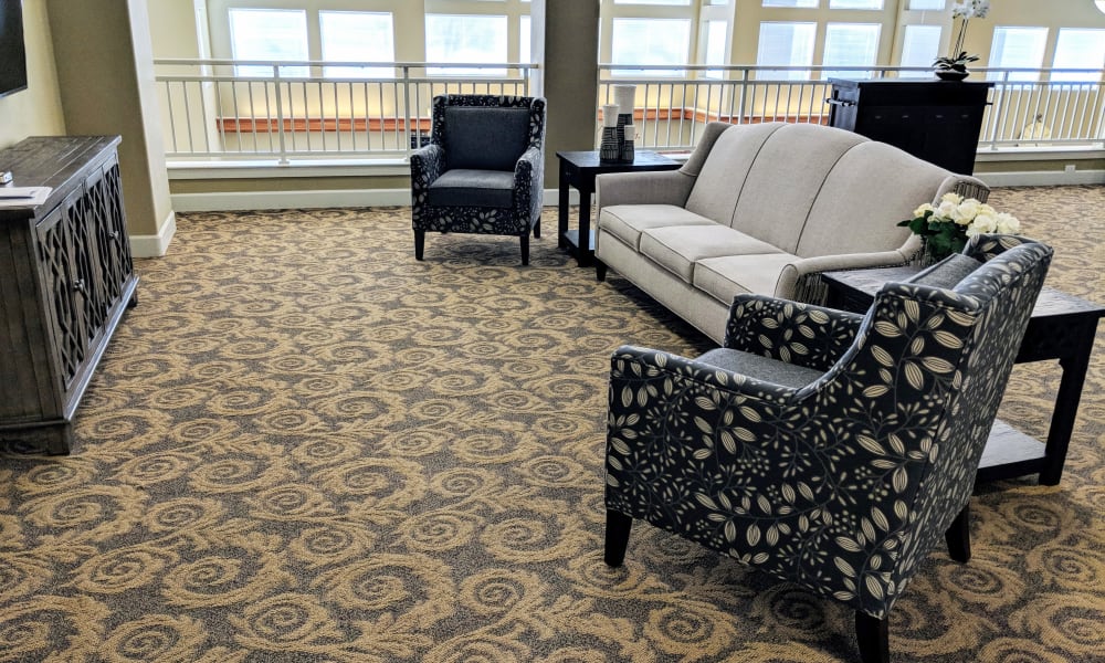 Decorative chairs in common area at Timber Pointe Senior Living in Springfield, Oregon