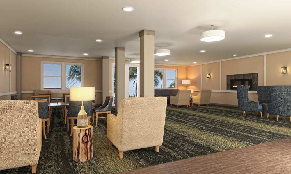 Lounge areas at Beach Terrace in Stanton, California