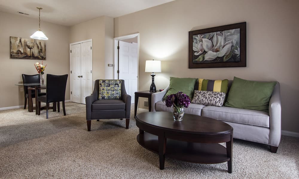 Living room in a home at Avalon at Northbrook Apartments & Townhomes in Fort Wayne, Indiana
