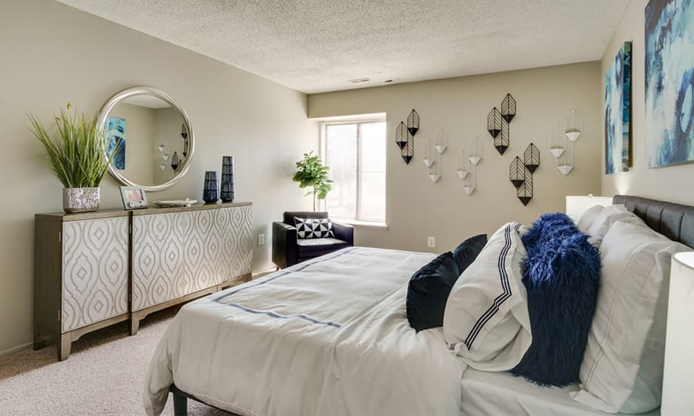 Spacious bedroom at Pavilion Court Apartment Homes in Novi, Michigan