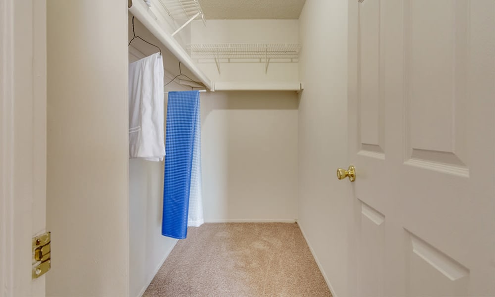 Attached closet with ample space at Pavilion Court Apartment Homes in Novi, Michigan