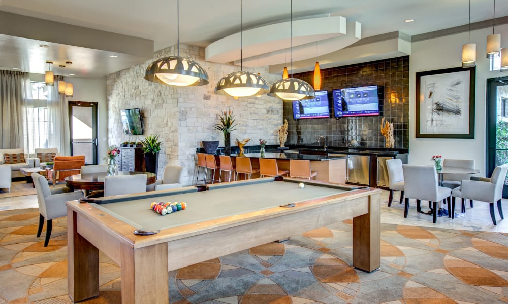 Clubhouse with billiards table at Estates at Bee Cave in Bee Cave, Texas