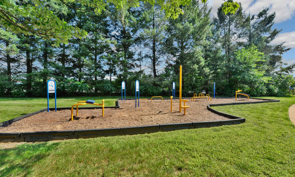 Outdoor fitness equipment at The Village at Cliffdale Apartment Homes in Fayetteville, North Carolina