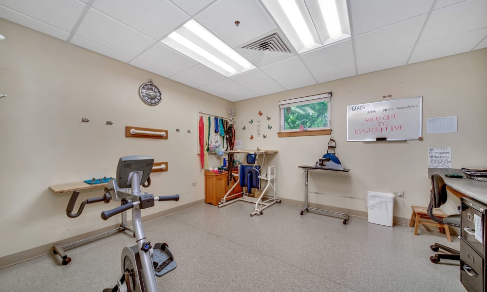 Rehabilitation care check-up room at Fair Oaks Health Care Center in Crystal Lake, Illinois