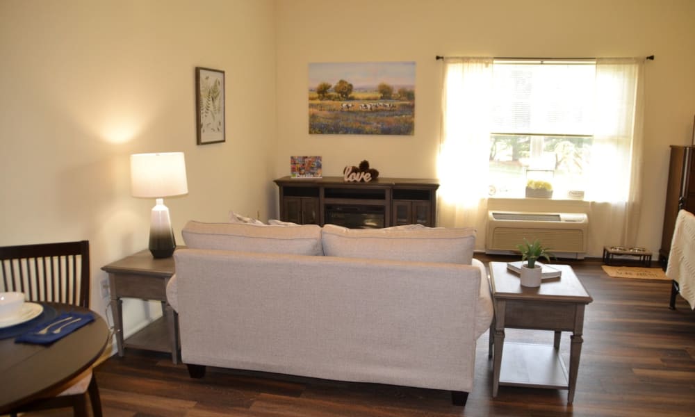Alternate view of model living room at The Birches at Harleysville in Harleysville, Pennsylvania