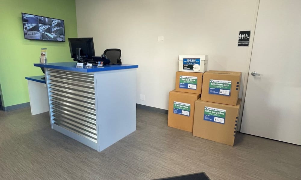 Leasing office with boxes at Storage Etc…Tarzana in Tarzana, California