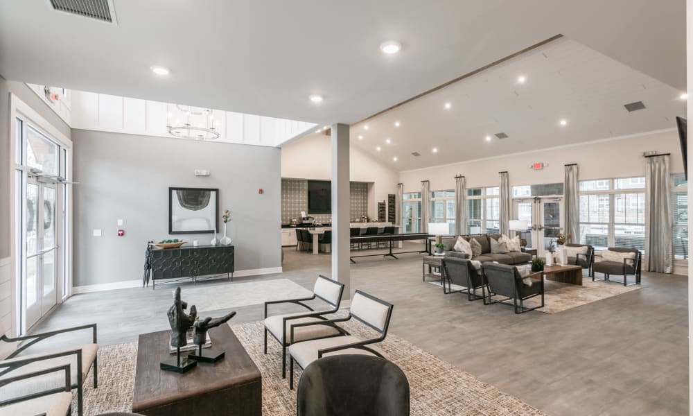 Spacious lobby and leasing office at Kirkwood Place in Clarksville, Tennessee