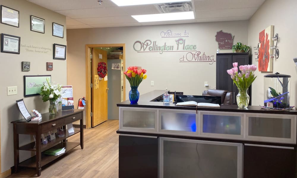 Care coordinator check in desk at Wellington Place at Whiting in Stevens Point, Wisconsin