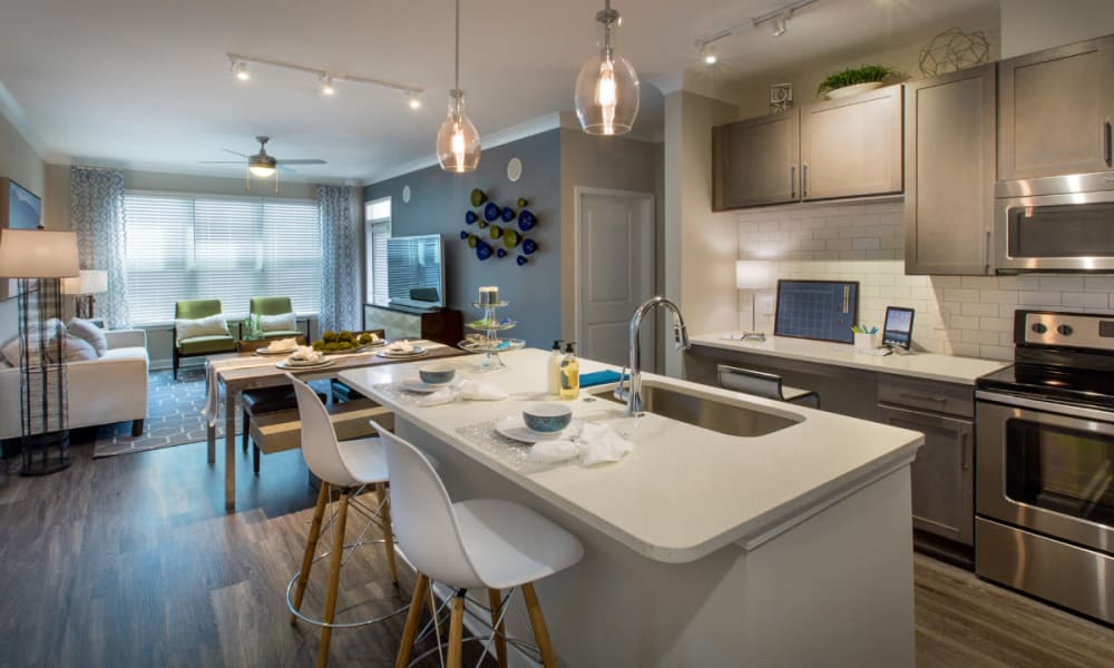 Luxurious kitchen with island seating at Reserve Decatur | Luxury Apartments in Decatur, Georgia