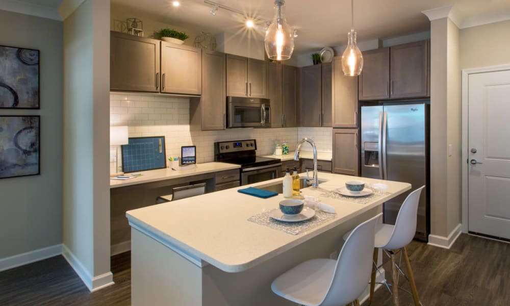 Luxurious kitchen with island seating at Reserve Decatur | Luxury Apartments in Decatur, GA