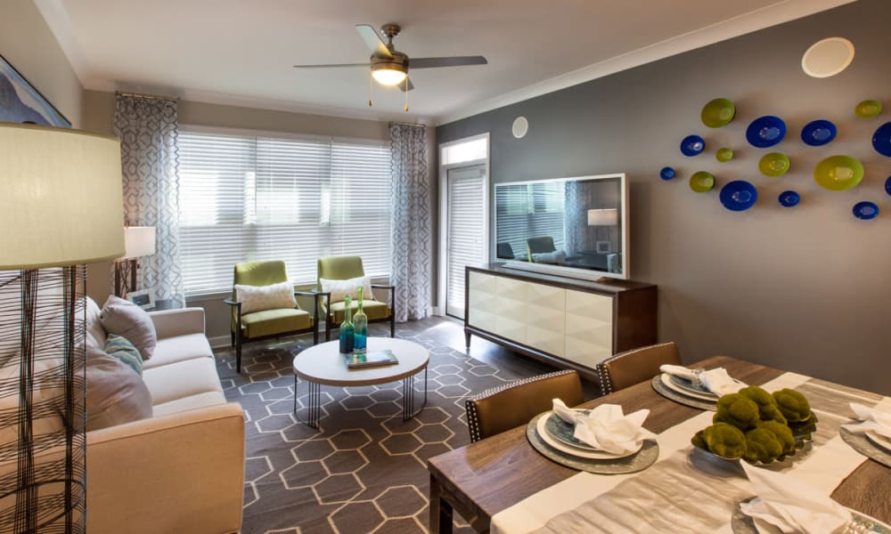 Spacious living room and dining nook at Reserve Decatur | Luxury Apartments in Decatur, Georgia