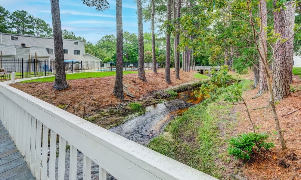 Bridge over a small stream that runs along Forestbrook Apartments & Townhomes in West Columbia, South Carolina