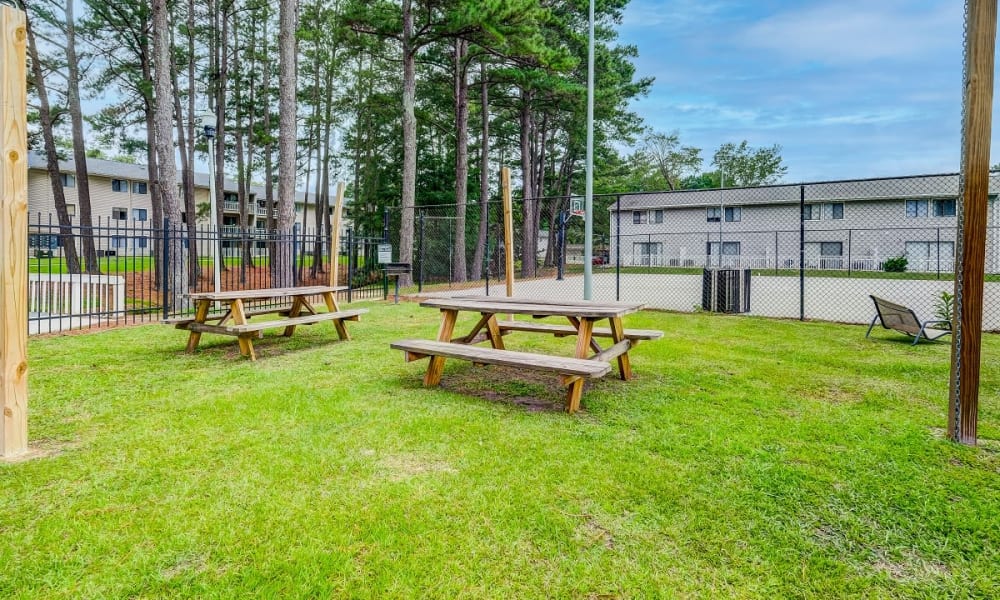 Picnic table area near basketball court at Forestbrook Apartments & Townhomes in West Columbia, South Carolina