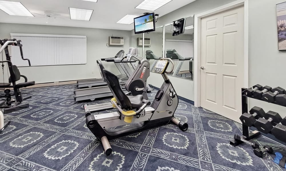 Well-equipped fitness center with cardio equipment at Maiden Bridge & Canongate Apartments in Pittsburgh, Pennsylvania
