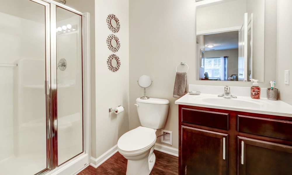 Extra large modern bathrooms located at Marquis Place in Murrysville, Pennsylvania