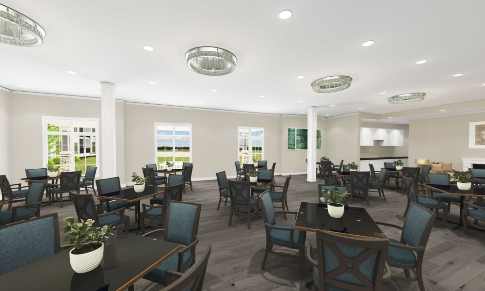 Resident dining area with plenty of seating at Keystone Place at Magnolia Commons in Glen Carbon, Illinois