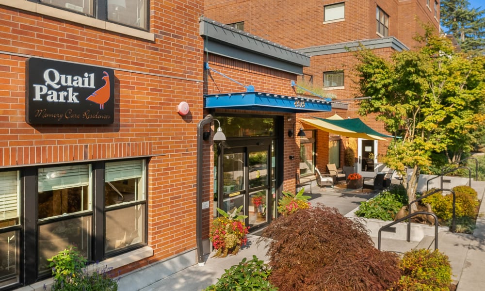 Front Entrance at Quail Park Memory Care Residences of West Seattle in Seattle, Washington