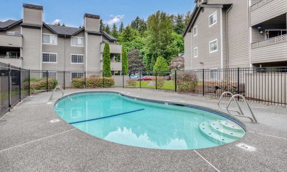 Pool area at River Pointe Apartments in Kent, Washington