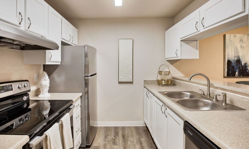 Modern kitchens at Crosspointe Apartments in Federal Way, Washington