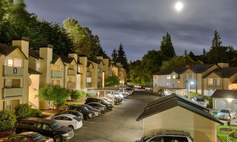 Parking area at Crosspointe Apartments in Federal Way, Washington