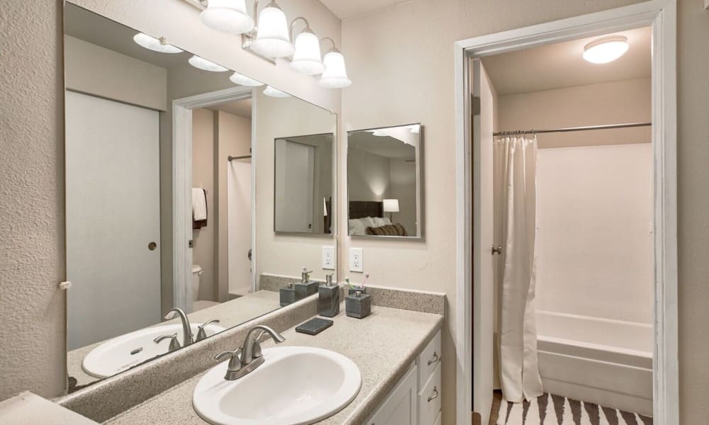 Modern bathrooms at Crosspointe Apartments in Federal Way, Washington