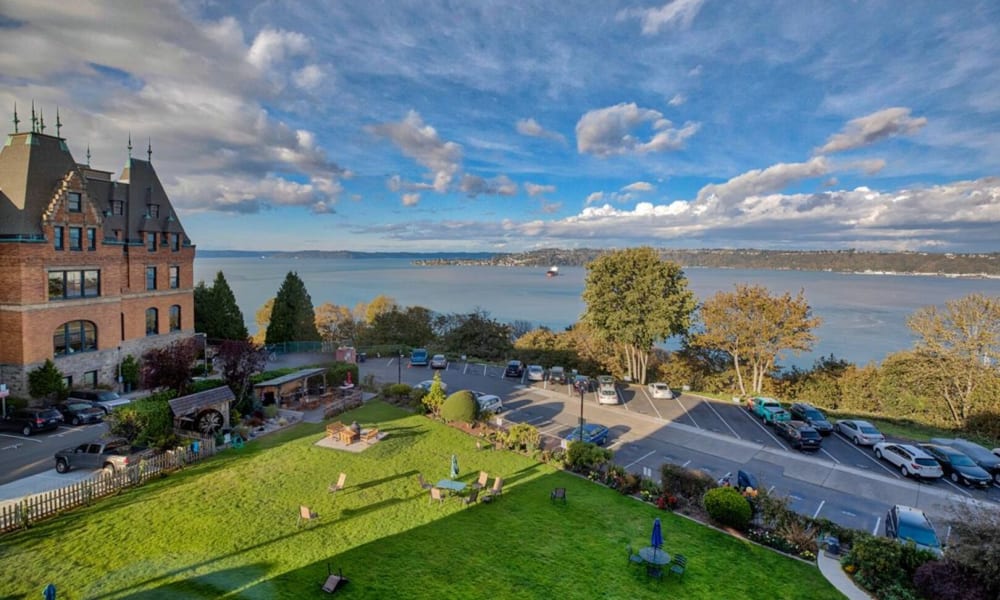 Arial shot of the grounds at Bayside Gardens in Tacoma, Washington