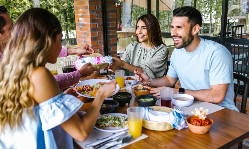 Residents enjoying a bite to eat near Heatherwood Terrace in Mansfield, Ohio