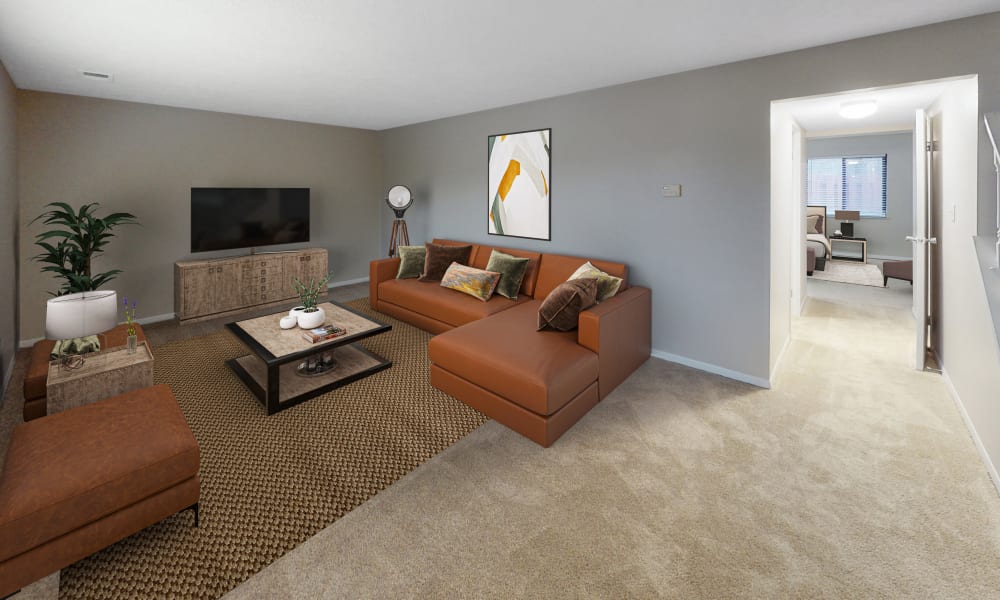 Spacious living room at Miamiview Apartments in Cleves, Ohio
