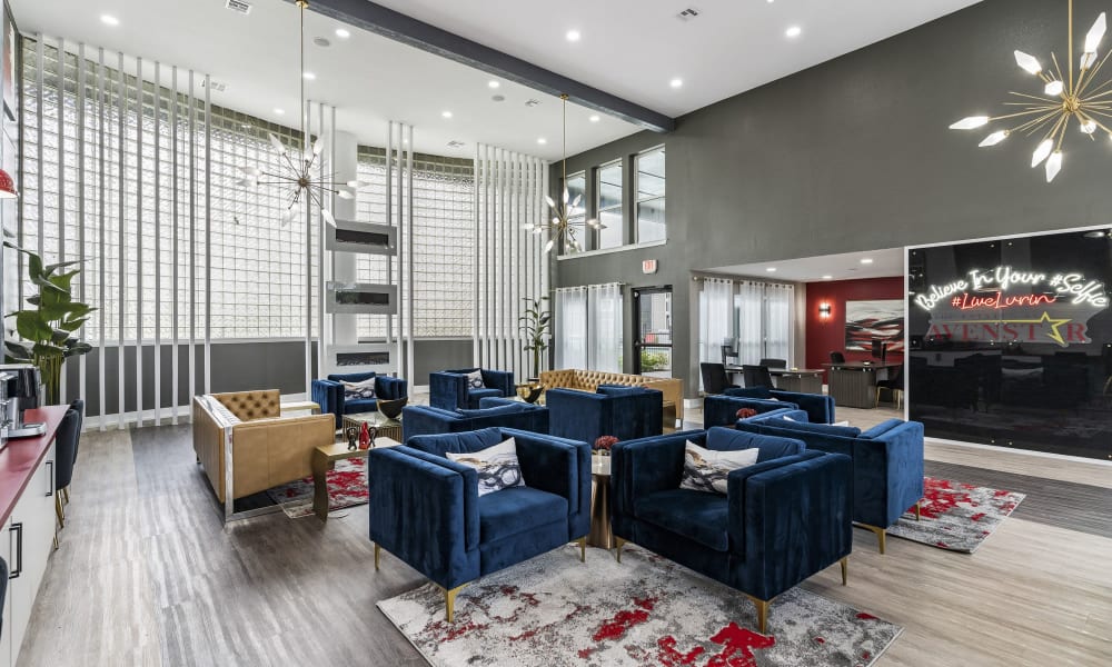 Apartment model living room at The Estates at Avenstar in Houston, Texas