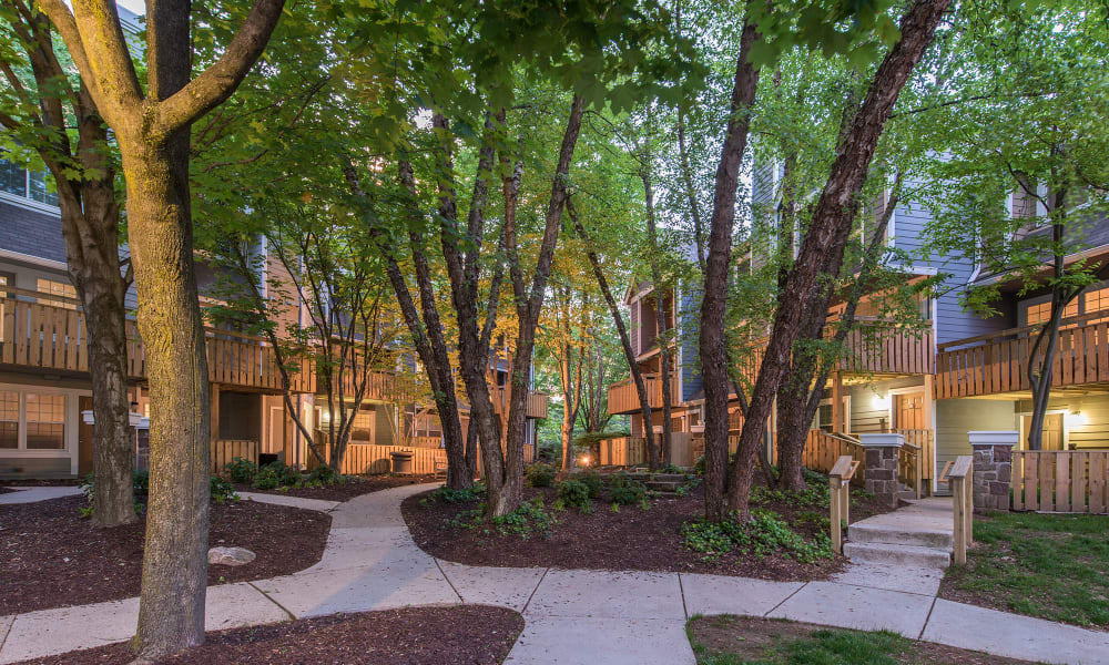Community courtyard at Timberlawn Crescent in North Bethesda, Maryland