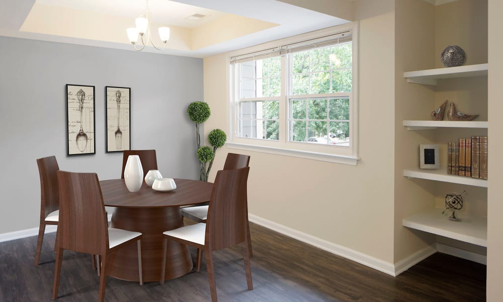 An apartment dining room at Timberlawn Crescent in North Bethesda, Maryland