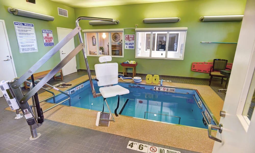 The 93-degree, warm-water therapy pool helps reduce pain.