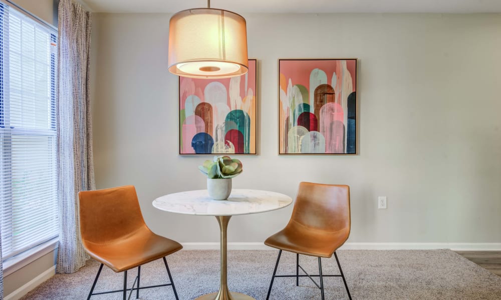 Dining table in a spacious apartment at Hunter's Glen in Upper Marlboro, Maryland
