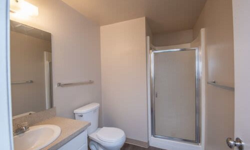 Modern bathroom at Alta Apartments in Tacoma, Washington