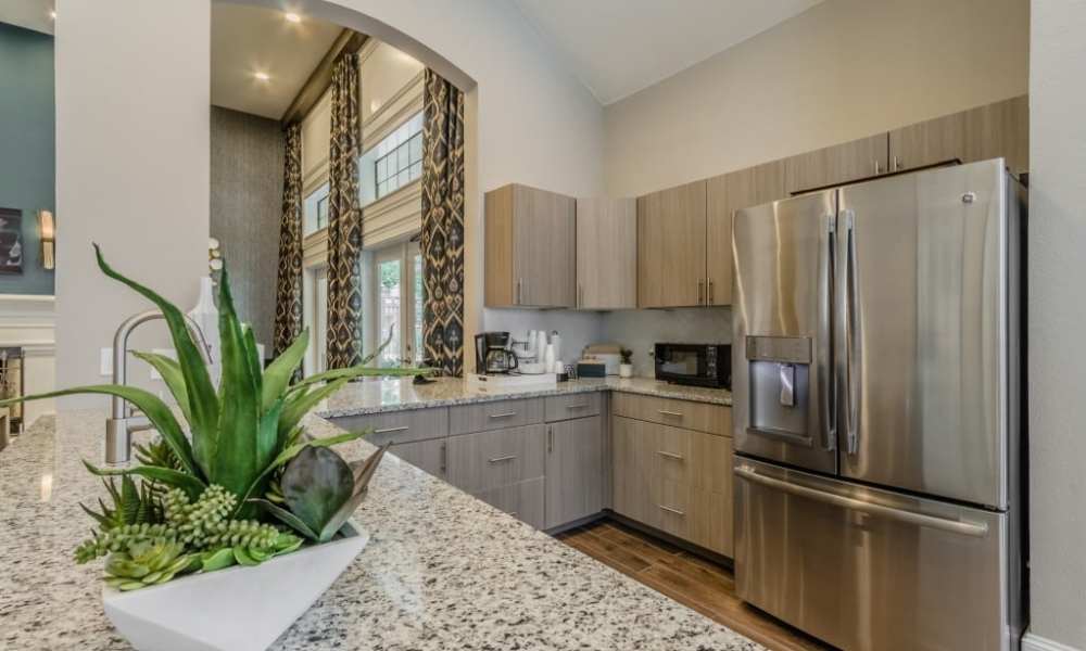 Inside the clubhouse kitchen at The Livingston in Plano, Texas