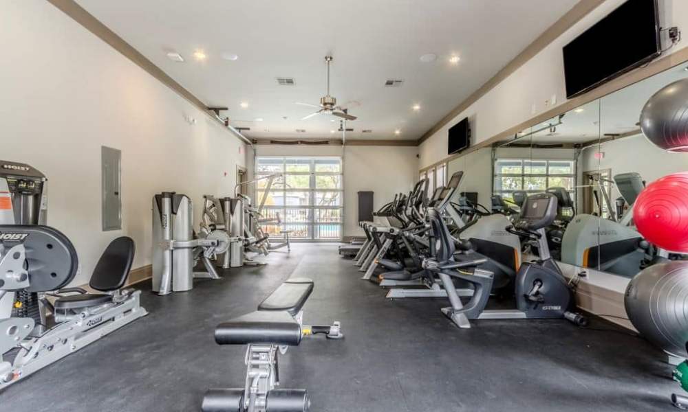 Equipment in the fitness center at Urban House in Dallas, Texas