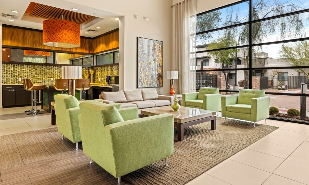 Living area inside the clubhouse at Vive in Chandler, Arizona