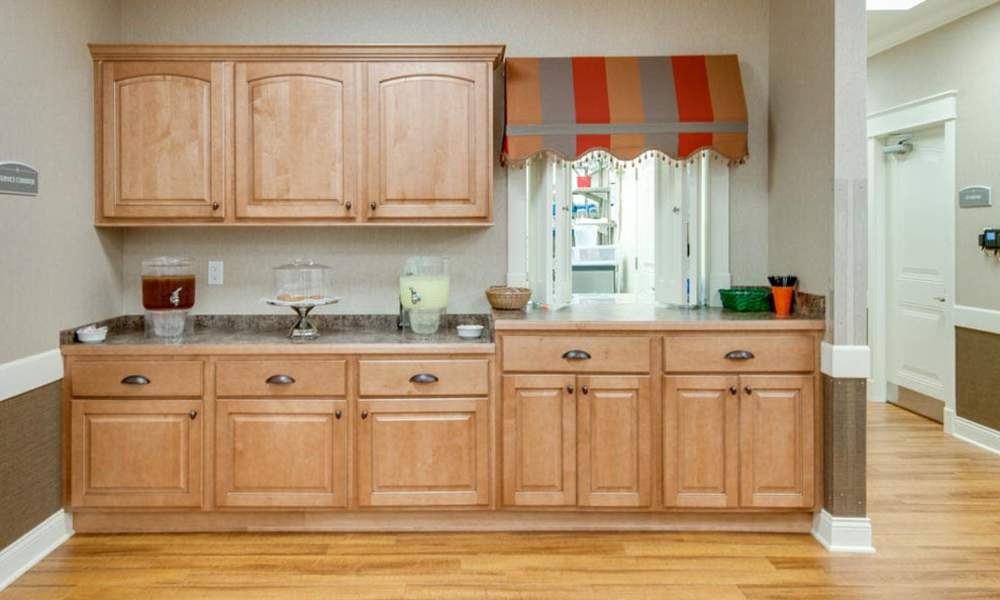 Coffee and snack bar at The Arbors at Centennial Pointe Senior Living in Springfield, Illinois