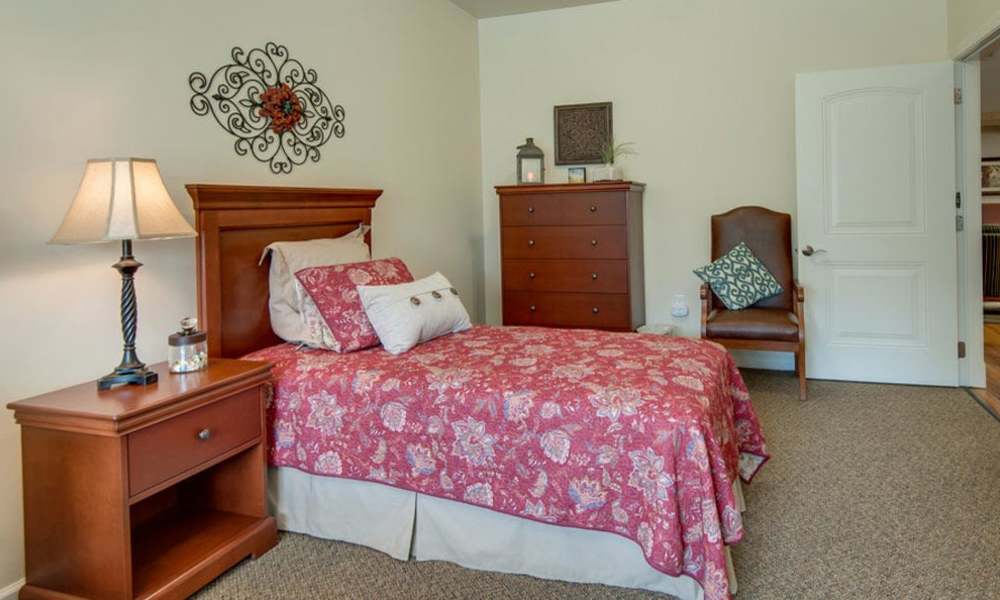 Resident bedroom at The Arbors at Centennial Pointe Senior Living in Springfield, Illinois