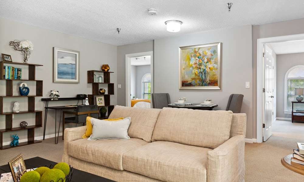 Cozy living room at MerryWood on Park in Charlotte, North Carolina