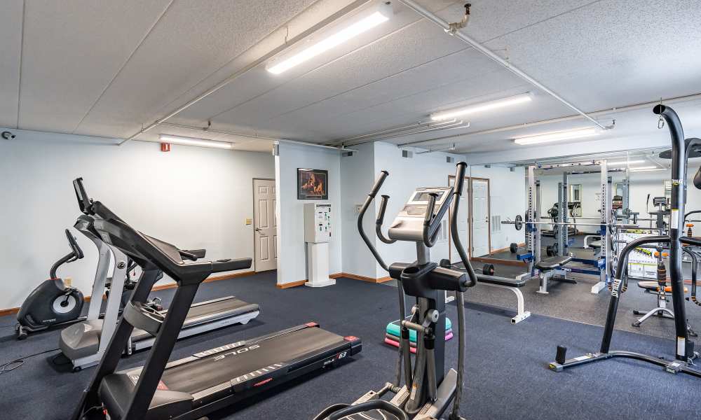 Well-equipped fitness center at Vantage Pointe West Apartment Homes in Cincinnati, Ohio