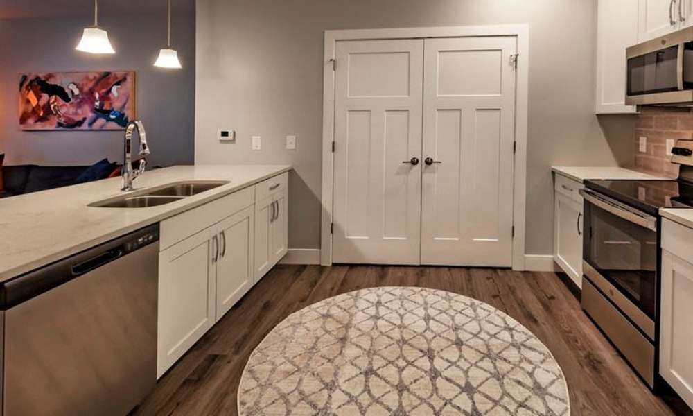 Apartment kitchen at Flats at Stones Crossing in Greenwood, Indiana