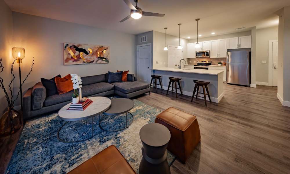 Apartment living room at Flats at Stones Crossing in Greenwood, Indiana