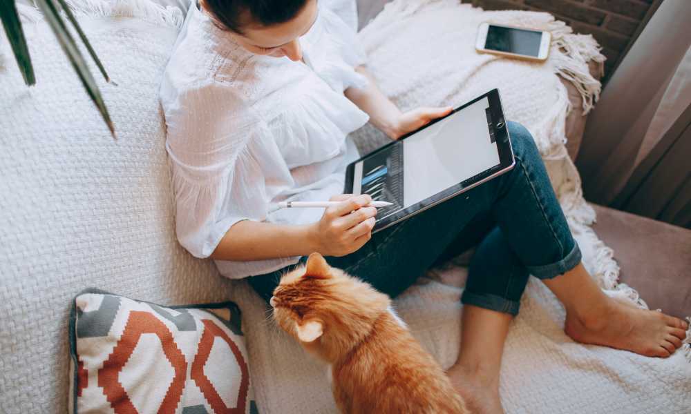 Resident with her cat in the apartment at The Reserve at White Oak in Garner, North Carolina 